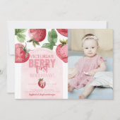 Invitation Berry aux fraises roses 1er anniversaire (Devant)