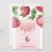 Invitation Berry aux fraises roses 1er anniversaire (Devant)