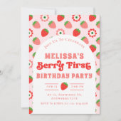 Invitation Berry aux fraises roses mignonne Premier anniversa (Devant)