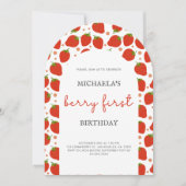 Invitation Berry aux fraises rouges mignonnes Premier anniver (Devant)
