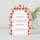 Invitation Berry aux fraises rouges mignonnes Premier anniver (Debout devant)