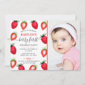 Invitation Berry aux fraises sucrées Premier 1er anniversaire (Devant)