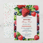 Invitation Berry aux fraises sucrées Premier 1er anniversaire (Devant / Derrière)