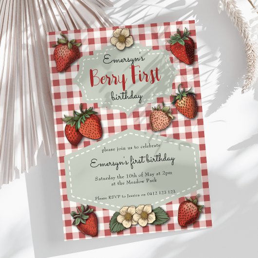 Invitation Berry aux fraises vintages Premier anniversaire En