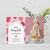 Invitation Berry avec photo | Anniversaire des fraises roses (Debout devant)