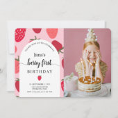 Invitation Berry avec photo | Anniversaire des fraises roses (Devant)