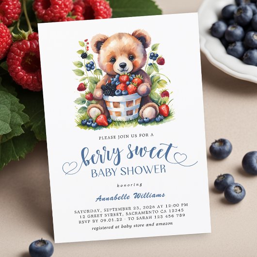 Invitation Berry Baby shower doux Berries sauvages et ours en