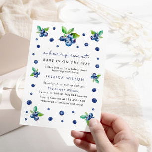 Invitation Berry Baby shower doux et moderne Blueberries