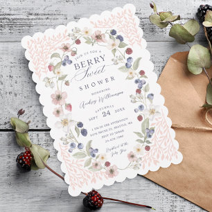 Invitation Berry Baby shower doux Fleurs et baies sauvages