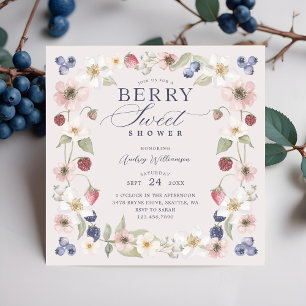 Invitation Berry Baby shower doux Fleurs et baies sauvages