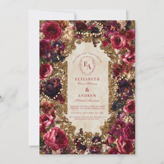 Invitation Berry baroque et Mariage floral bourguignon (Devant)