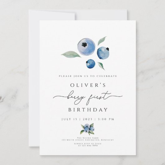 Invitation Berry Birthday Invitation, Blueberry 1er Anniversa (Devant)