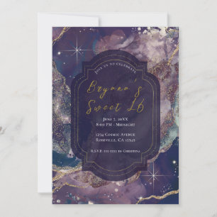 Invitation Berry Blue Aquarelle Gold Celestial Sweet 16