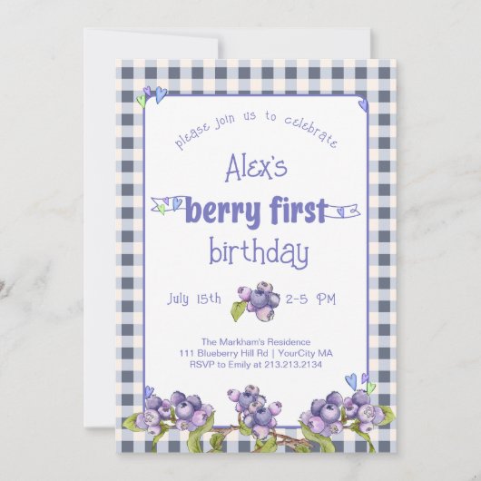 Invitation Berry Blueberry Premier anniversaire (Devant)