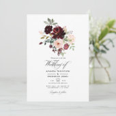 Invitation Berry Bourgogne & Blush Floral Mariage Photo (Debout devant)