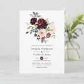 Invitation Berry Bourgogne et Mariage floral (Debout devant)
