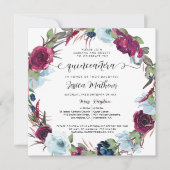 Invitation Berry, Bourgogne, Rouge, Courbe Bleue Quinceañera (Devant)