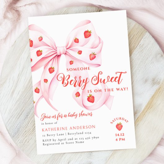 Invitation Berry Bow rose Baby shower doux