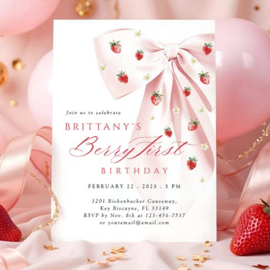 Invitation Berry Bow rose Premier anniversaire