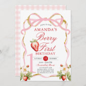 Invitation Berry Bow rose Première fraise Sweet Anniversaire (Devant / Derrière)