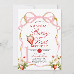 Invitation Berry Bow rose Première fraise Sweet Anniversaire