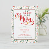Invitation Berry Branch Eat Drink Be Merry Christmas Potluck (Debout devant)