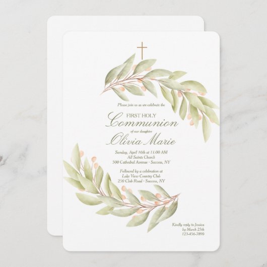 Invitation Berry Branch Première communion Holly (Devant / Derrière)