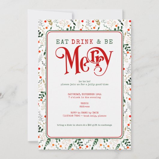 Invitation Berry Branche Manger, Boire Soyez Joyeux Noël Potl (Devant)