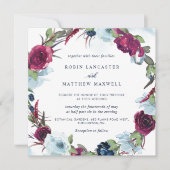Invitation Berry Burgundy et Blue Floral Mariage Wreath (Devant)