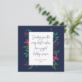 Invitation Berry Christmas Holiday Floral Flat Grey Card (Debout devant)