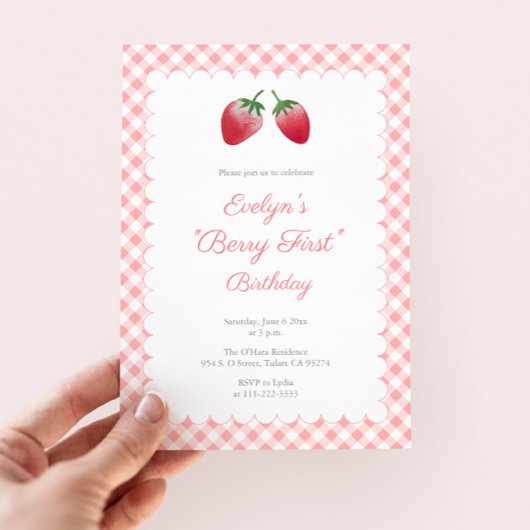 Invitation Berry classique 1er fête de fraises d'anniversaire