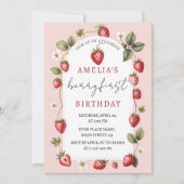 Invitation Berry Cute Strawberry First Birthday Celebration (Devant)