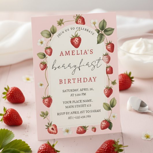 Invitation Berry Cute Strawberry First Birthday Celebration