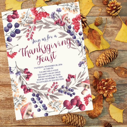 Invitation Berry d'automne Floral Thanksgiving Fête Invitatio