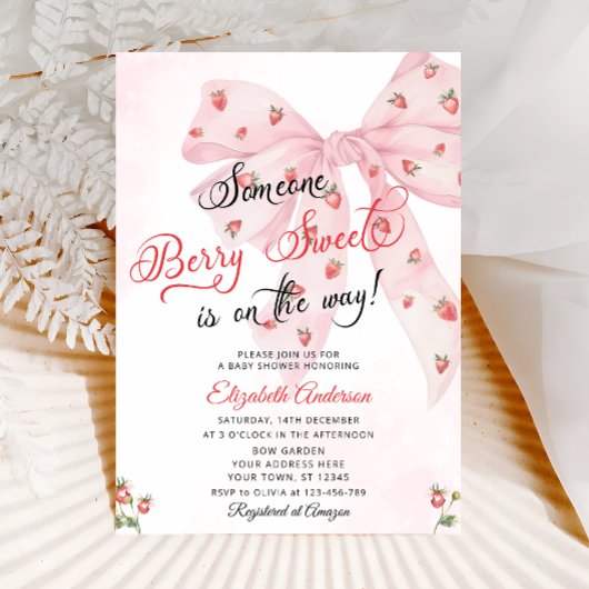 Invitation Berry de fraise Baby shower de boue rose doux