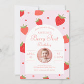 Invitation Berry de fraise - Berry Photo de la fête d'anniver (Devant)