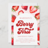 Invitation Berry de fraise Boho moderne Premier anniversaire (Devant)