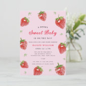 Invitation Berry de fraise rose doux Baby shower fille (Debout devant)