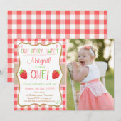 Invitation Berry de fraise Rouge rose doux Premier anniversai (Devant / Derrière)