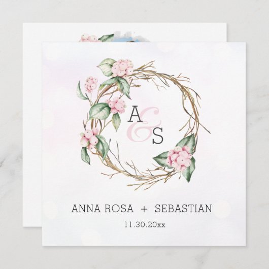 Invitation *~* Berry de neige Boho RSVP AR AR12 Mariage d'hiv (Devant / Derrière)