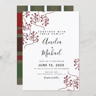 Invitation Berry de Noël et Mariage botanique plaid
