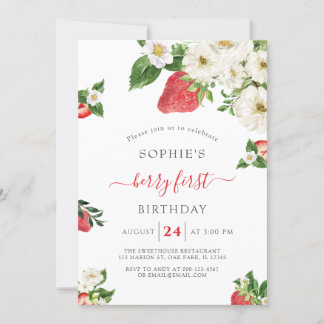 Invitation Berry doux Premier Anniversaire de fraise