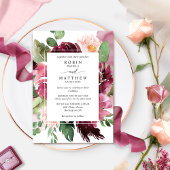 Invitation Berry élégant, Mariage floral rose de Bourgogne