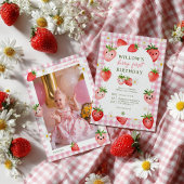 Invitation Berry En vichy fraise rose Premier anniversaire