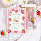 Invitation Berry En vichy fraise rose Premier anniversaire