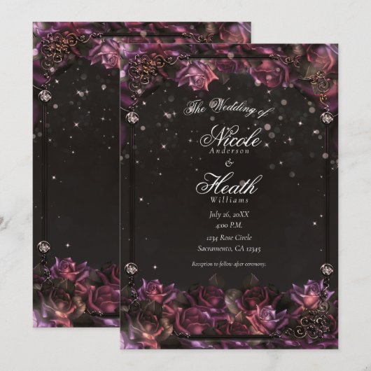 Invitation Berry Enchanted Roses Dark Floral Mariage (Devant / Derrière)