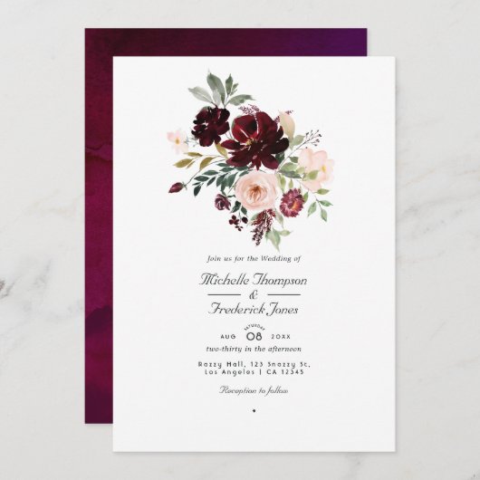Invitation Berry et Blush Floral QR Code RSVP Mariage (Devant / Derrière)