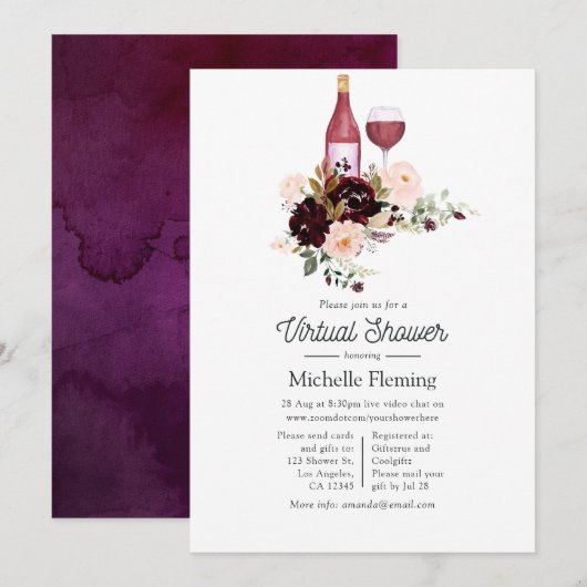 Invitation Berry et Blush Wine thème Fête des mariées virtuel (Devant / Derrière)