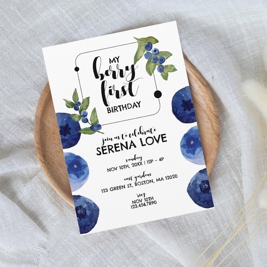 Invitation Berry First | 1er anniversaire | Blueberry | Blanc