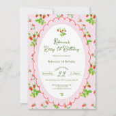 Invitation Berry First 1er Anniversaire Fraise & Rose (Devant)